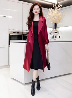 红色风女中身款今年流行春ZHUOA696长秋新款垂感简约修早秋大衣外