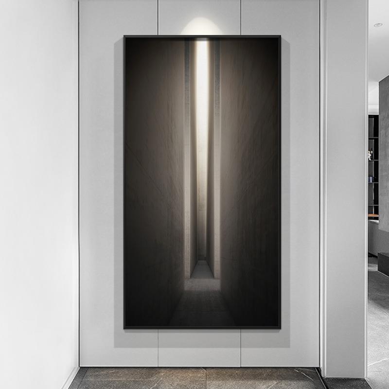 工业风空间延伸入户玄关装饰画立体建筑走廊挂画超长竖版过道壁画