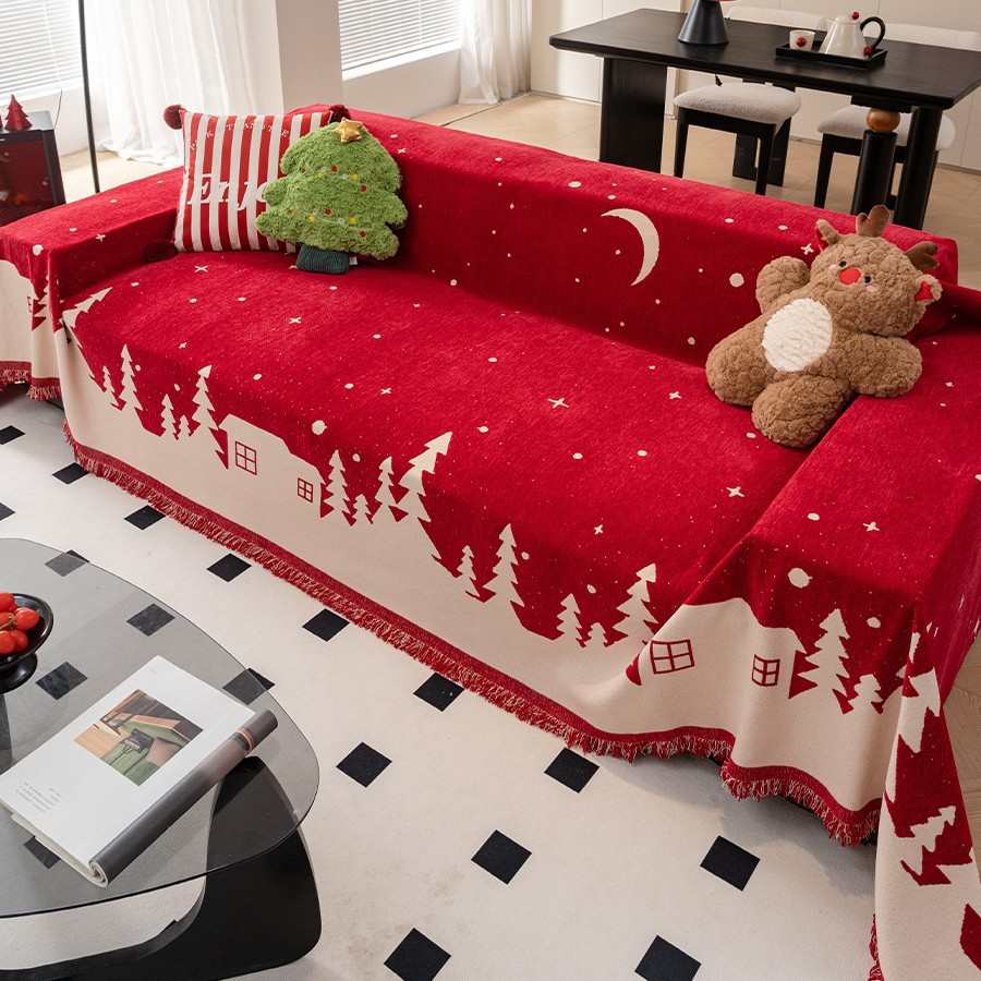 新年圣诞喜庆沙发盖布巾全包盖2025新款四季通用万能防滑坐垫毯子