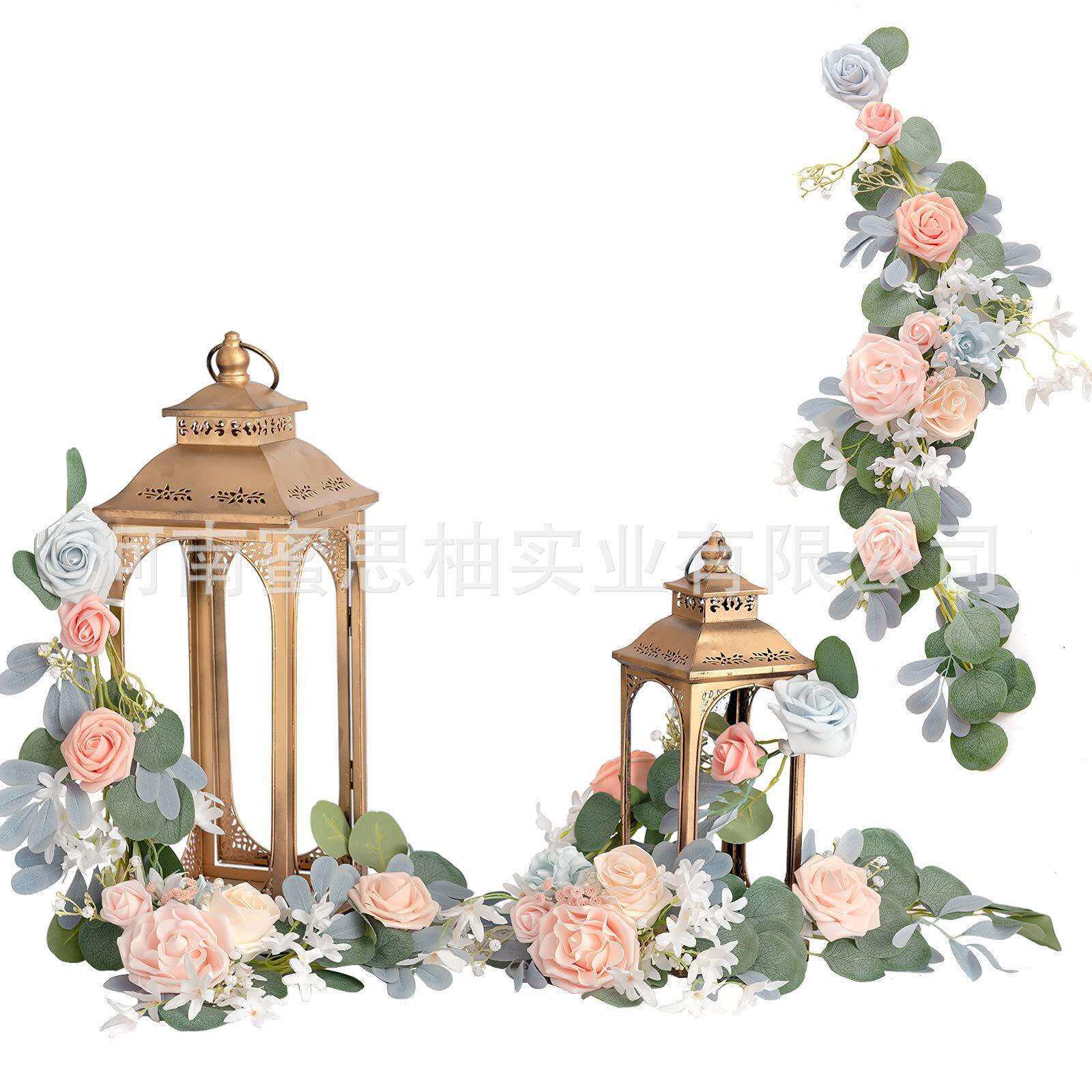 亚马逊跨境婚礼仿真花灯笼花绑带假花过道花装饰椅背花餐桌花条