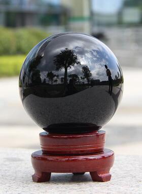 黑色水晶球摆件人造黑曜石客厅玄关屏风风水球办公室办公桌摆设
