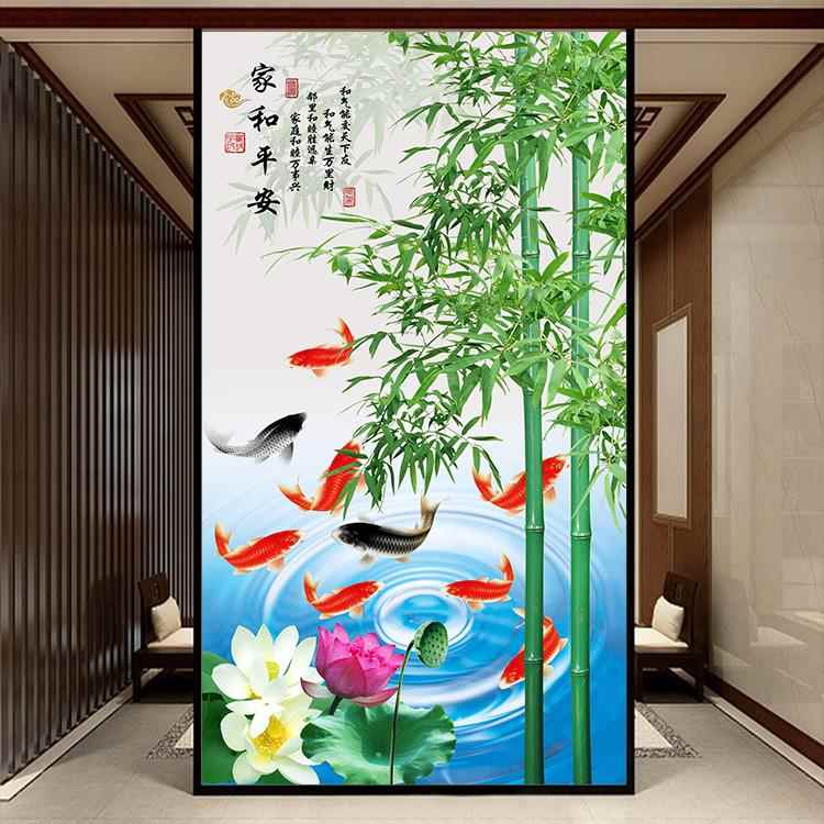 自粘墙贴画仿真竹子玄关装饰画竹报平安墙画客厅过道走廊防水壁画