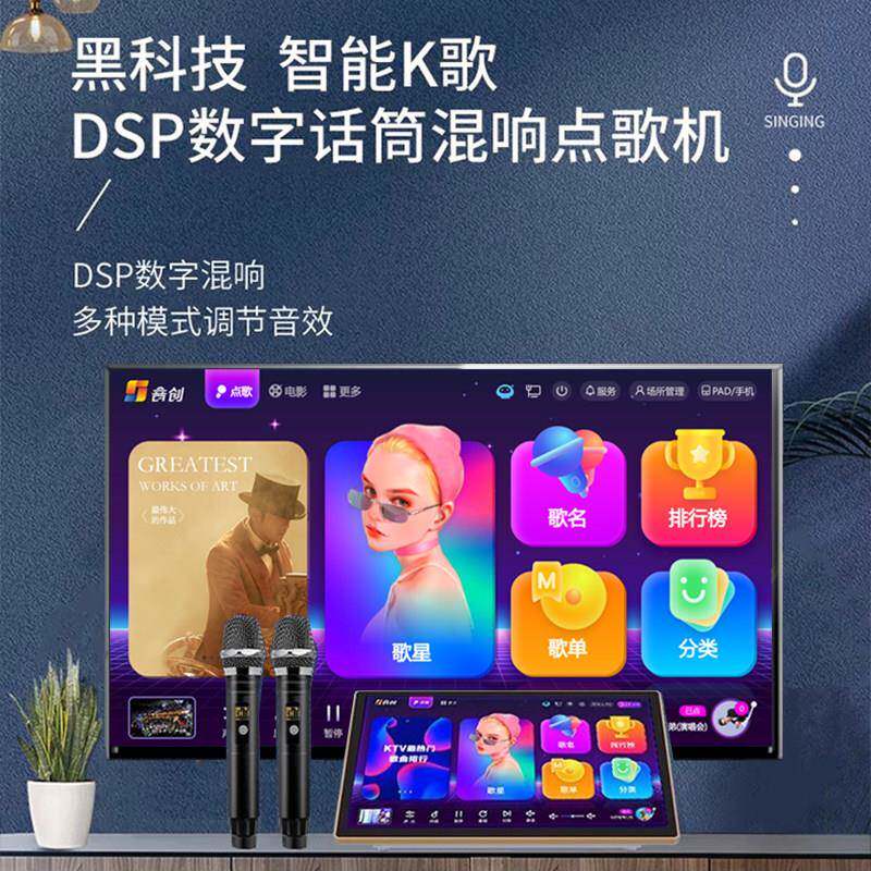 控音创2Q22PRO025款家庭kt新v点歌机触屏幕All卡OK唱歌机带拉话筒