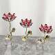 轻奢水晶红莲花烛台三件套 红银撞色合金花茎烛台摆件