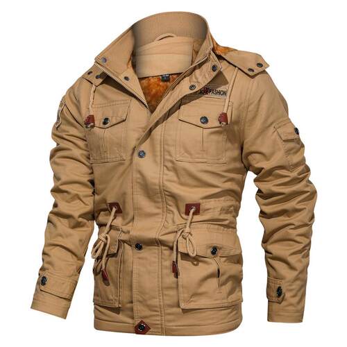Oversized hooded men's jacket, thickened mid length jacket