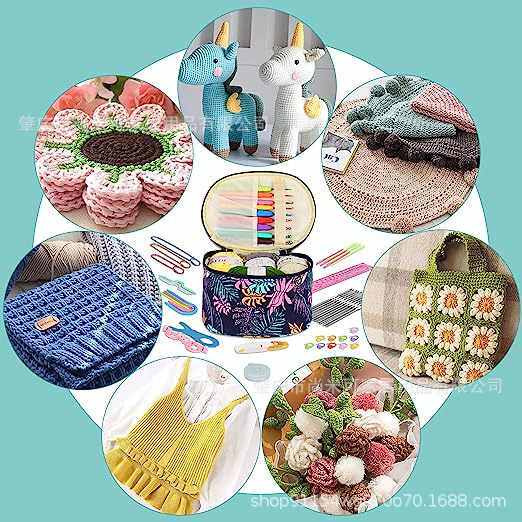 59件套钩针工具套装 DIY毛线全套工具 钩针收纳包 编织工具材料包