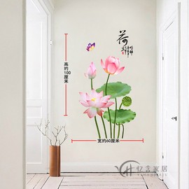 中式荷花玄关墙贴新年春节装饰画，客厅年画贴纸过年布置中国风贴画