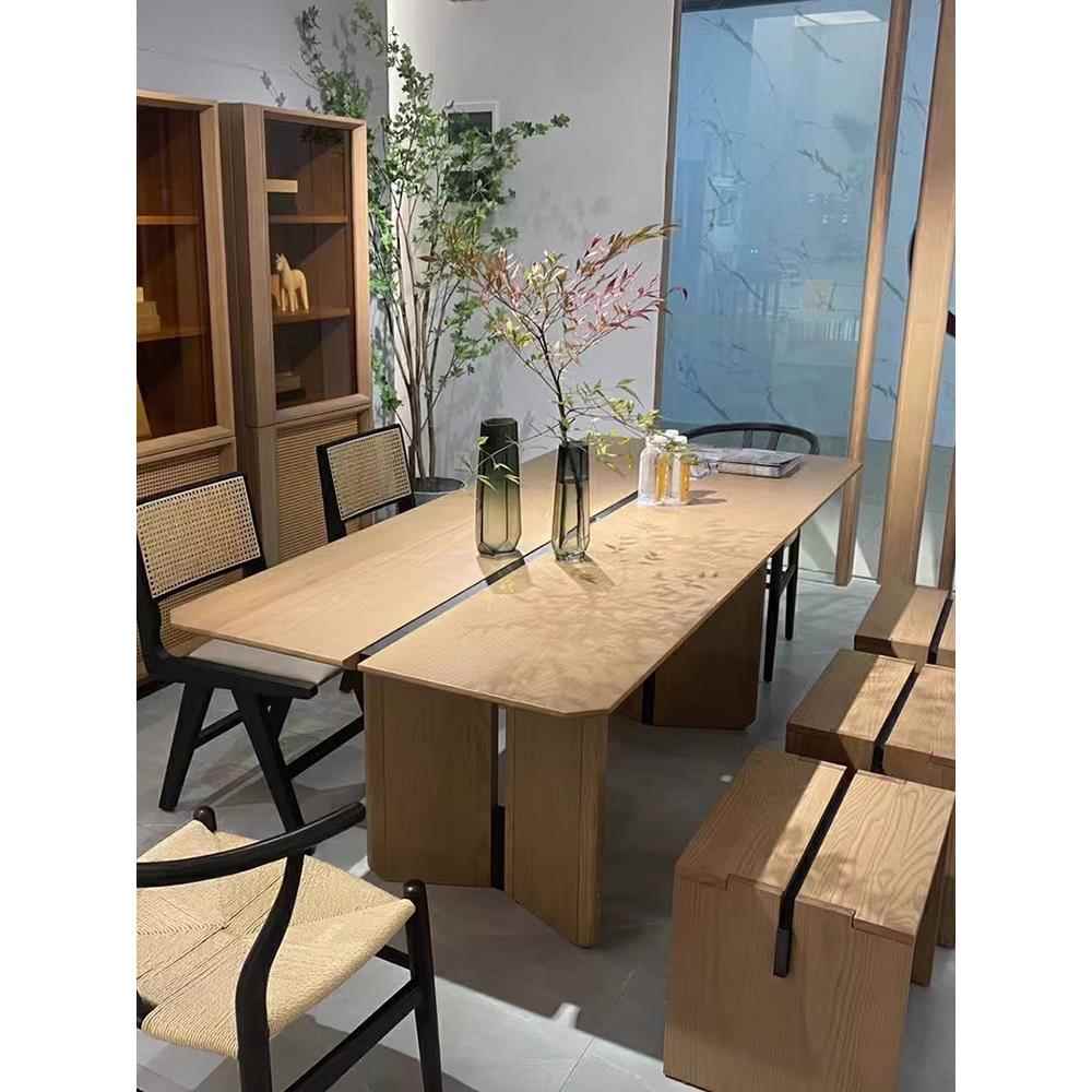 办公奢日式实木长桌办公桌桌椅桌子组合简约家用饭桌吃饭餐桌轻现