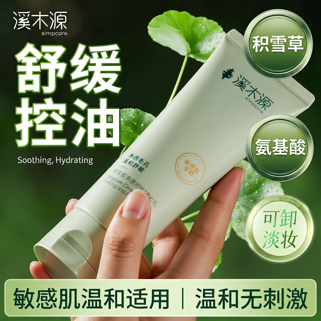 溪木源积雪草氨基酸洗面奶敏感肌舒缓控油慕斯洁面温和不刺激女