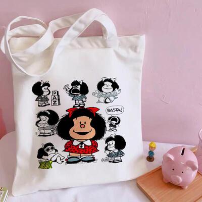 Kawaii Shopping Bag Mafalda Cute Anime Canvas Bag Tote Bag L