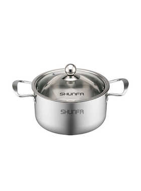 顺发304不锈钢双耳汤锅加厚三层底小奶锅家用煮面锅炉灶通用火锅