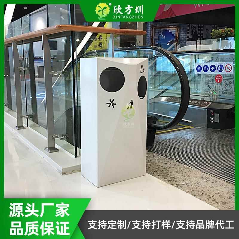 购物商场室内两连体不锈钢分类垃圾桶简约喷粉烤漆果皮箱