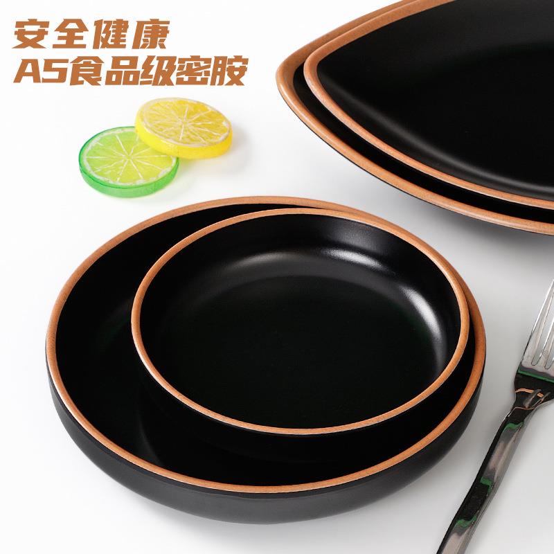 10个装密胺盘子塑料圆盘长方盘餐厅饭店商用小吃凉菜碟子餐具套装