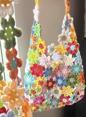 春日繁花包包手工钩织diy花朵包材料包女生露营野餐针织包高颜值.