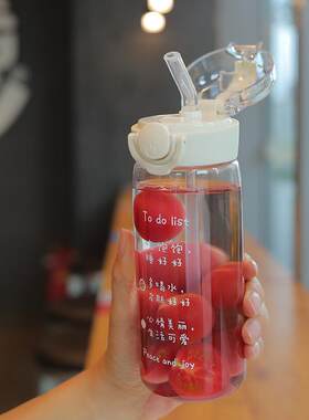 韩版可爱吸管水杯高颜值防摔塑胶杯带吸管学生水壶适用旅行400ML