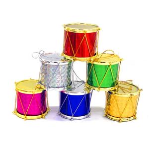 圣诞小鼓圣诞树装饰品2.5CM-5cm镭射小铜鼓12pcs圣诞氛围布置道具