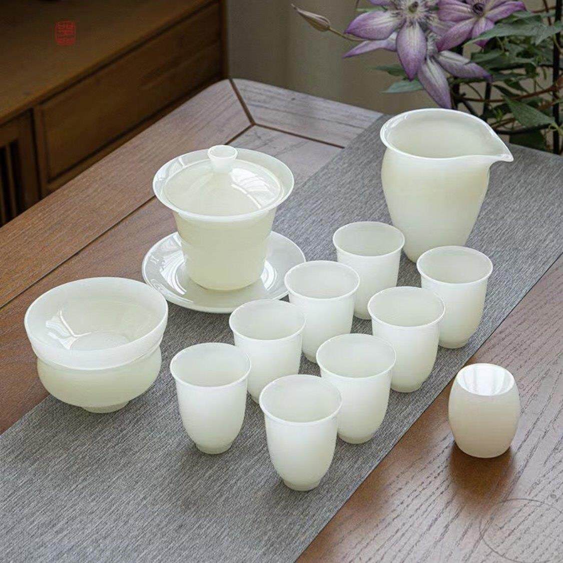 国货中国白德化冰种璞玉瓷办公家用乔迁送礼女神精致茶具礼盒套装