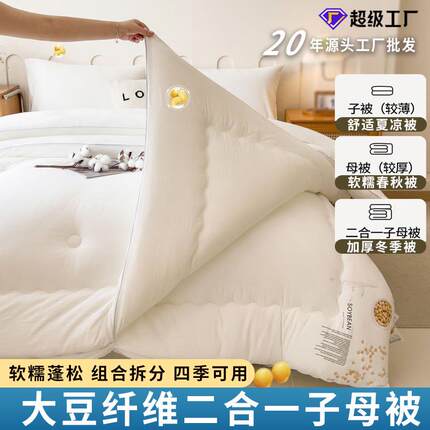 大豆纤维子母被二合一被芯扣子款四季棉被学生单双人被芯春秋被子