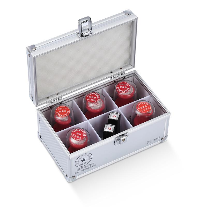 公章盒子便携式铝合金手提带密码锁多格能财务装印鉴章印章收纳盒