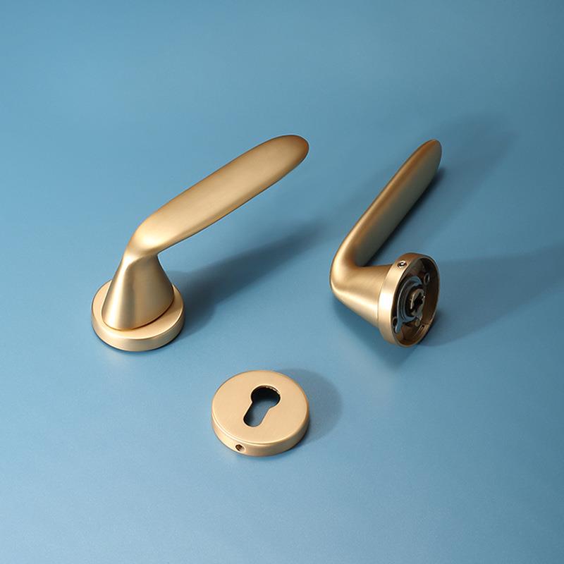 铜拉丝门锁室内卧室房门锁具家用通用型木门把手分体轻奢极简静音