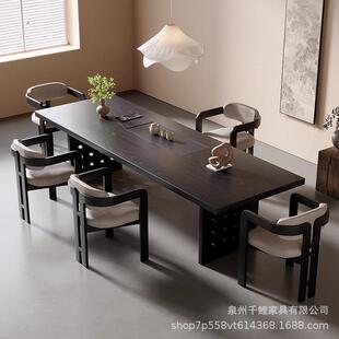 意式极简白蜡木茶桌椅组合实木家用办公室接待茶台轻奢高级感茶几