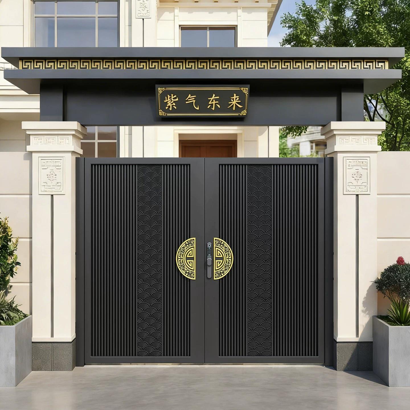 新中式铝艺别墅户外院子大门铁艺户外庭院门农村自建房铝艺门楼