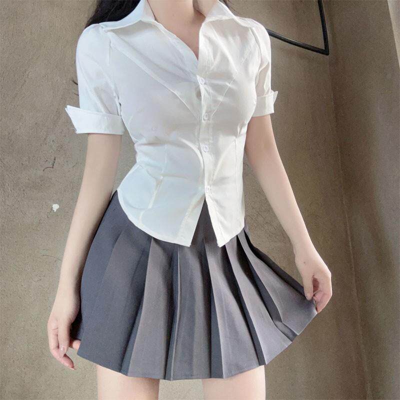 足浴技师工作服女套装学院风制服性感收腰显瘦白衬衫职业百褶裙