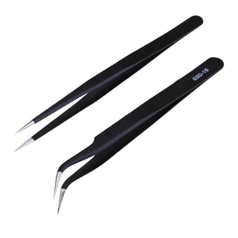 2pcs/lot Anti-static Precision Tweezers Set Pinzas Pincet St - 实物图