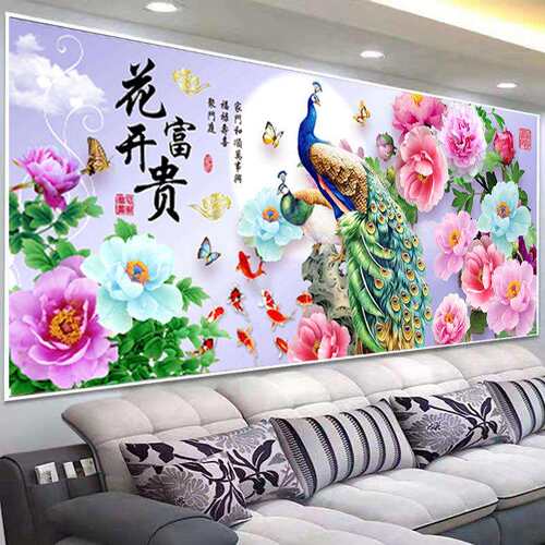 蒙娜丽莎十字绣2021新款客厅花开富贵简约现代孔雀九鱼图简单线绣