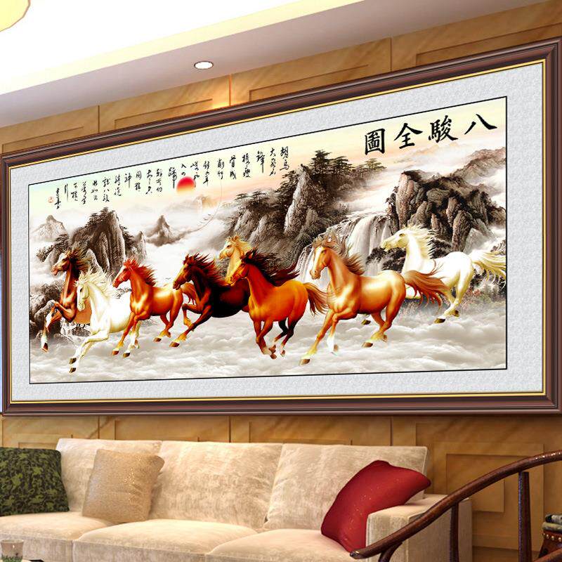 马到成功贴钻石画满钻八骏图十字绣新款八匹马客厅点钻AL1297