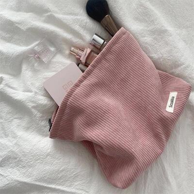 Corduroy Women Cosmetic Bag Cotton Cloth Makeup Pouch Hand T