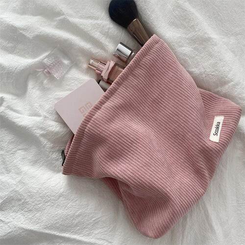 Corduroy Women Cosmetic Bag Cotton Cloth Makeup Pouch Hand T