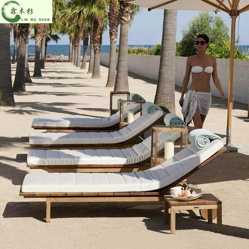 户外柚木躺床沙滩躺椅游泳池庭院露台实木躺床民宿度假村海边躺椅