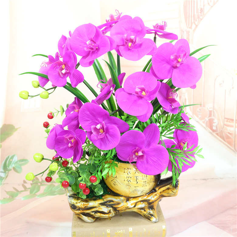 蝴蝶兰仿真花盆景套装假花兰花盆栽客厅餐桌摆件假花兰花摆件套装