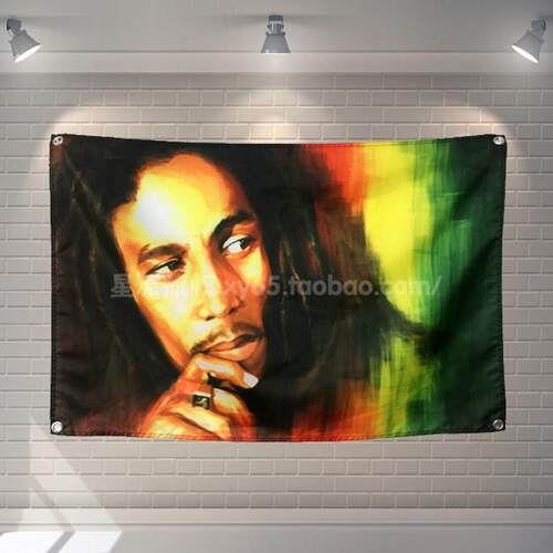 来图定制 雷鬼raggae 鲍勃玛丽bob marley摇滚挂布挂旗酒吧纹身