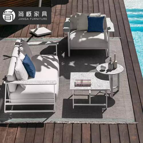 北欧户外别墅花园沙发套装酒店民宿金属沙发露台庭院岩板茶几沙发
