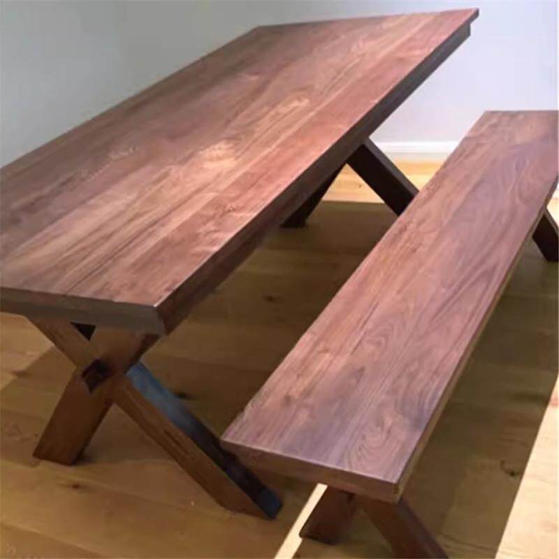 北美黑胡桃原木大板长桌复古做旧白蜡木茶桌小户形工作台会议餐桌