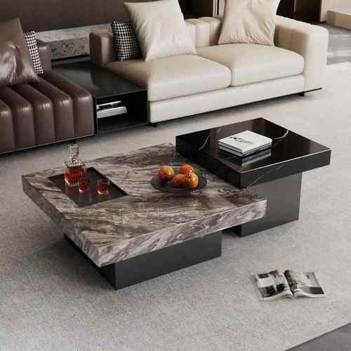 意式极简岩板茶几家用客厅轻奢现代简约大理石小户型方形高低组合