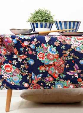 桌布全棉式烫金和系风纯HUZ棉茶几餐桌日台式盖印布古风日花装饰