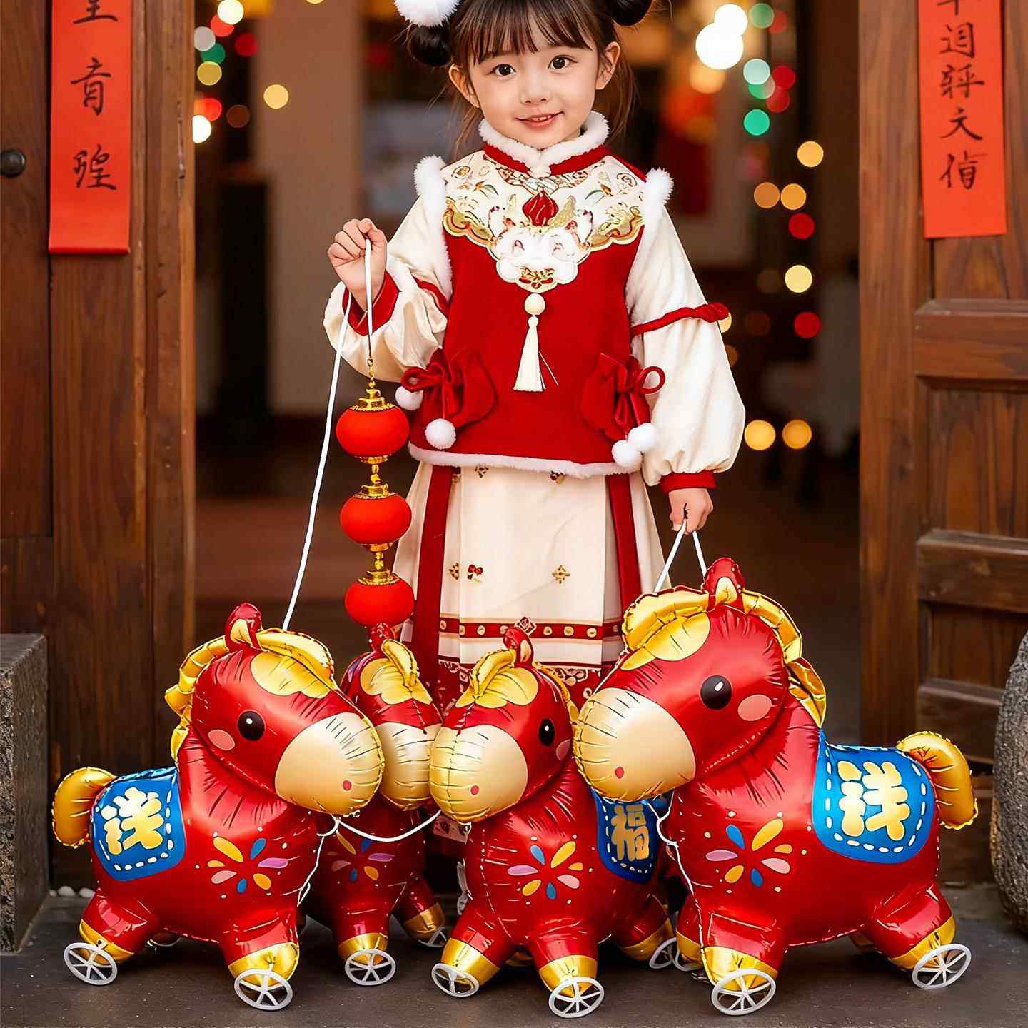 2026新年走路小马气球马年生肖铝膜春节过年儿童户外拉手拍照道具,节庆用品/礼品,气球,淘宝优惠券,粉丝福利购,淘宝优惠卷