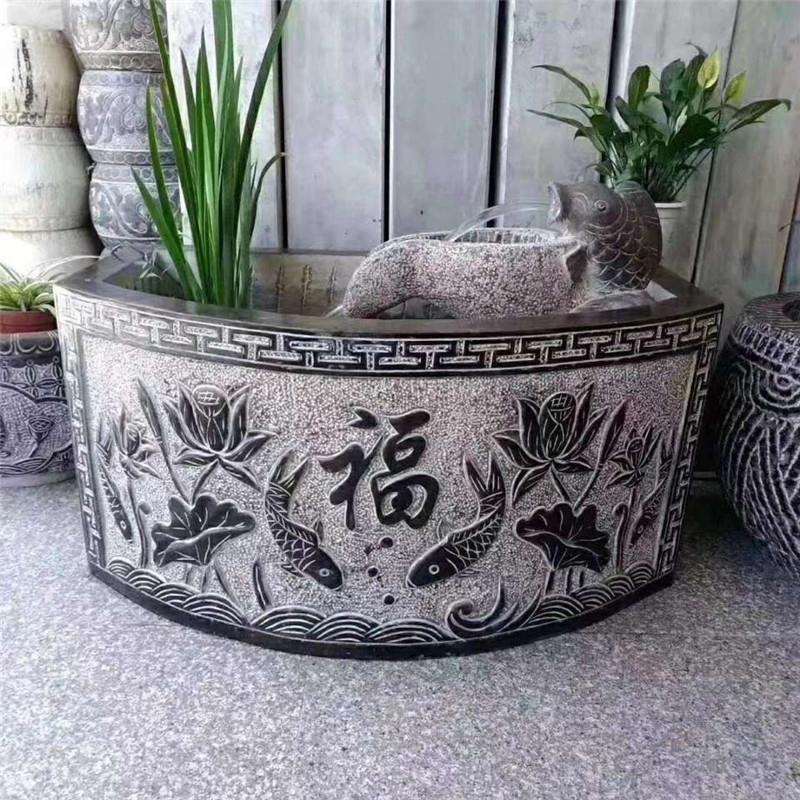 庭院石水槽养鱼摆件石雕花盆流水盆四合院养鱼池装饰长方形圆形