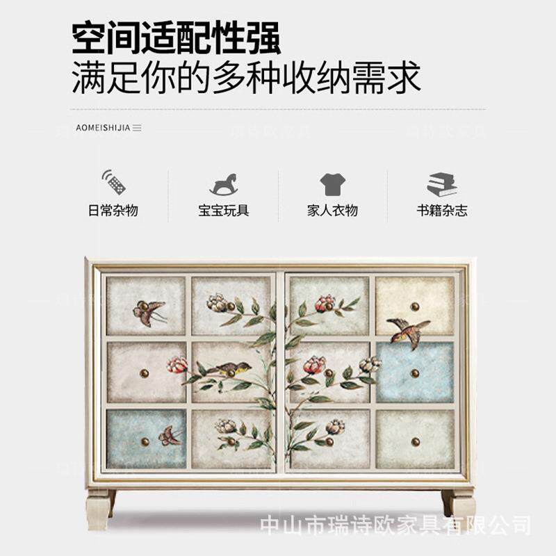 高端美式风格实木彩绘斗柜厂家直销多抽屉储物柜家用简约入户柜子