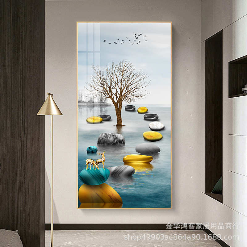轻奢晶瓷镶钻玄关装饰画福麋鹿北欧简约餐厅画墙面画现代饭厅挂画图片