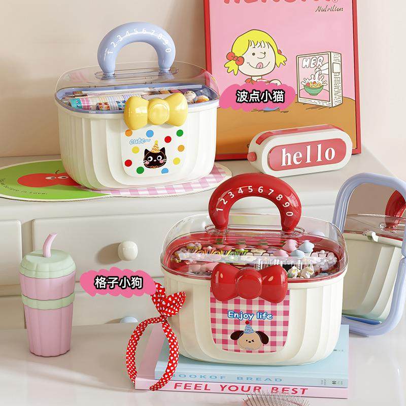 多巴胺发饰盒儿童卡通双层带分隔大容量发夹首饰塑料手提收纳盒,收纳整理,桌面收纳盒,淘宝优惠券,粉丝福利购,淘宝优惠卷