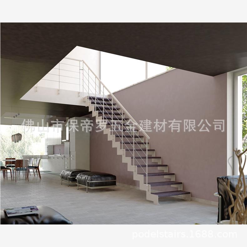 不锈钢扶手立柱配件铁艺新中式楼梯悬浮钢木玻璃楼梯室内