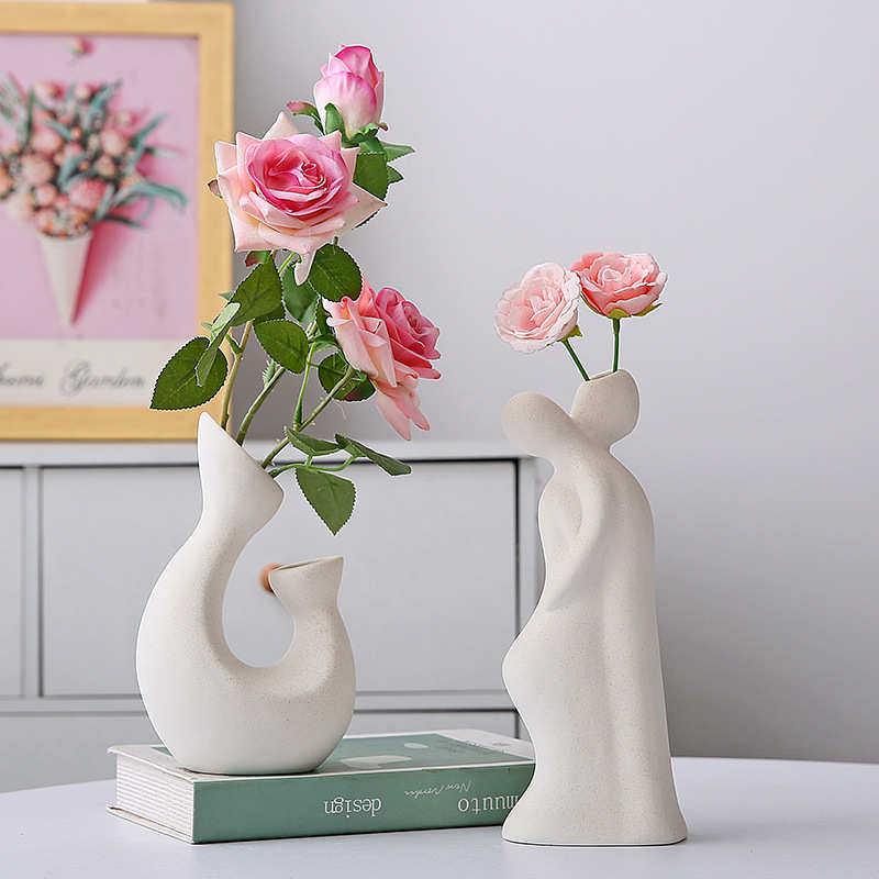 客厅家居花瓶摆件人体造型陶瓷装饰北欧创意白色插花艺术花器,家居饰品,花瓶,淘宝优惠券,粉丝福利购,淘宝优惠卷