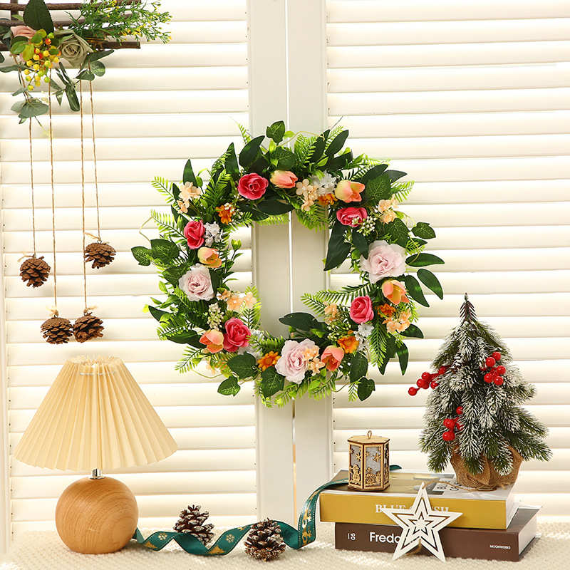欧式仿真花环装饰挂件春季庭院花环藤圈装饰生日派对场景布置挂饰