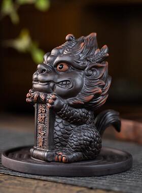 紫陶麒麟茶宠摆件精品可养茶桌茶台摆件鱼缸造景高档招财茶玩