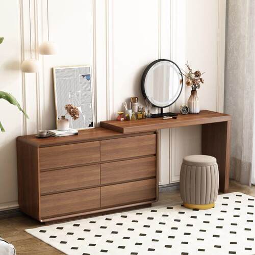 梳妆台斗柜一体卧室中式长条化妆台床尾柜转角书桌可伸缩l型桌子