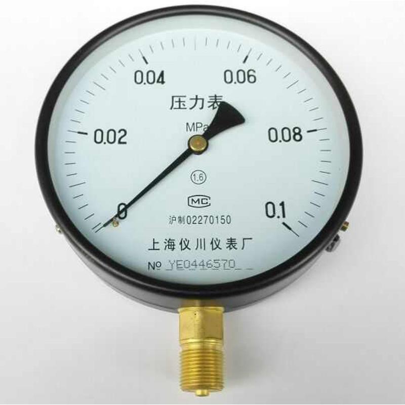 。上海仪川仪表厂 压力表 Y-100 0-0.1mpa 100mm 径向螺纹m20x1.5